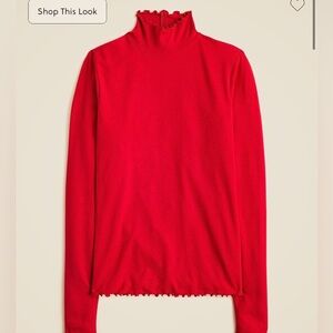 J crew refined rib lettuce trim Red Turtleneck Long Sleeve Top